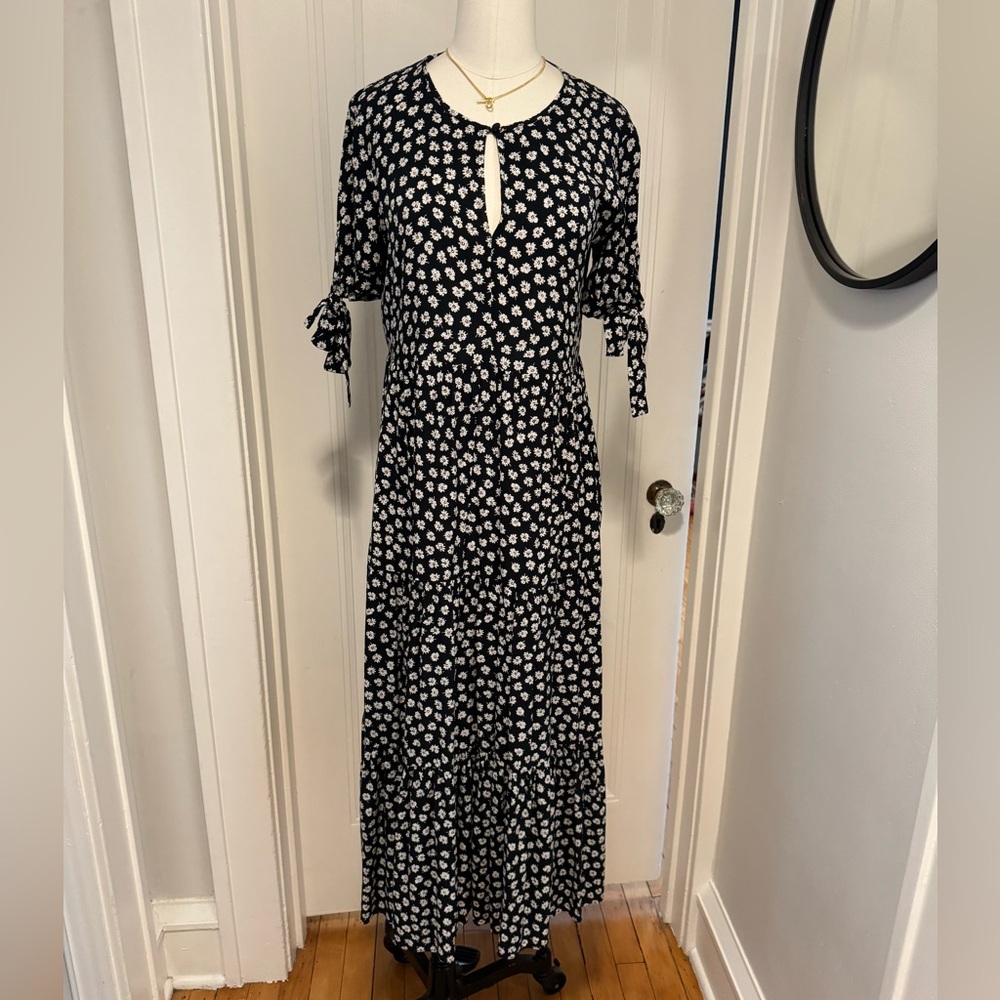 Madewell Tie-Sleeve Tiered Midi Dress Small